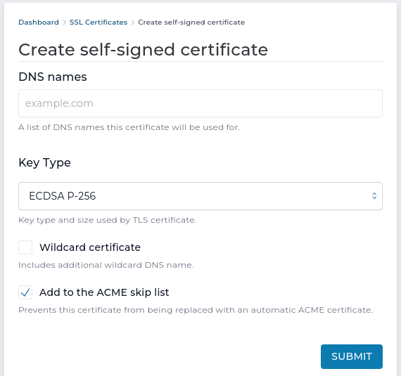 Create self-signed certificate
