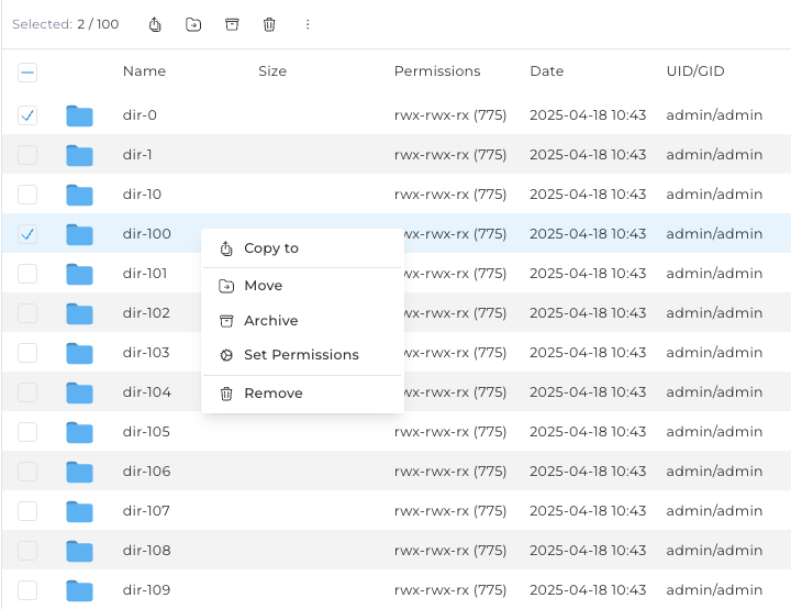 New files and folders table in File Manager