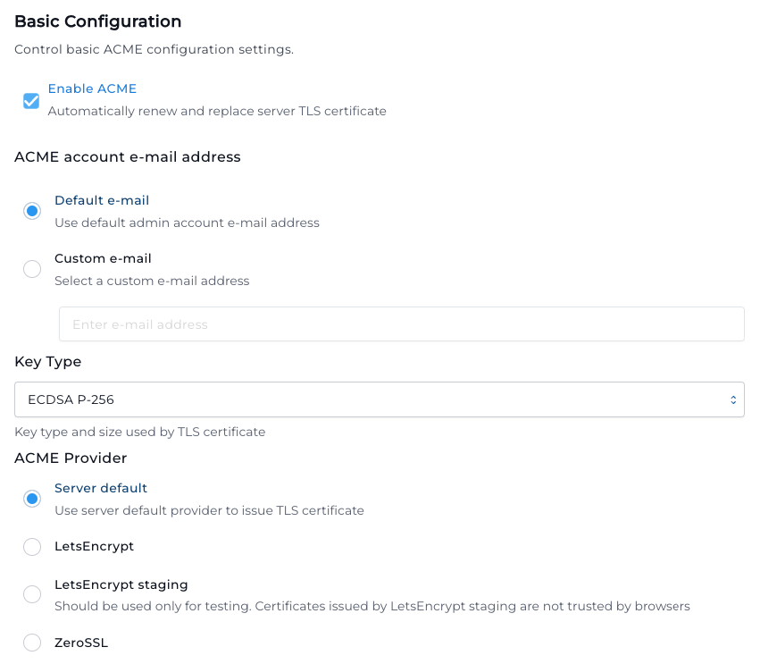 ACME Settings Base Configuration