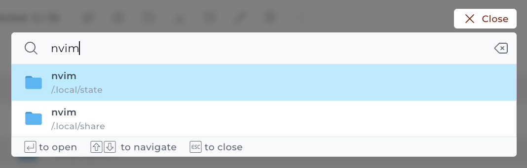 File Manager search modal