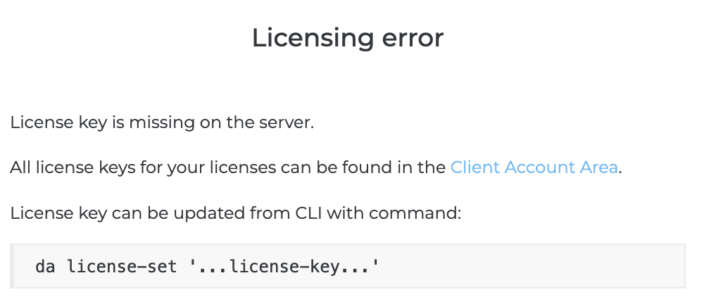Missing license key error