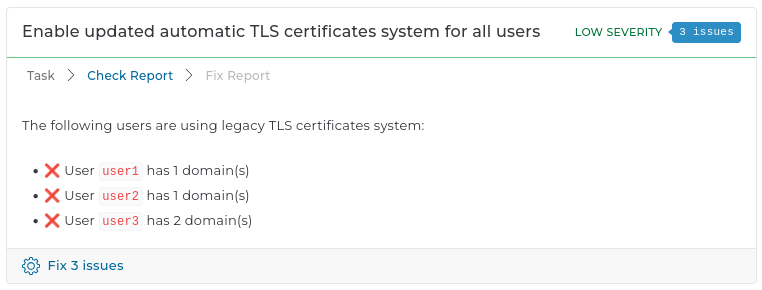 Maintenance task for switching to new TLS system