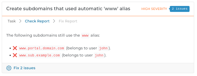 Maintenance task for subdomain www aliases