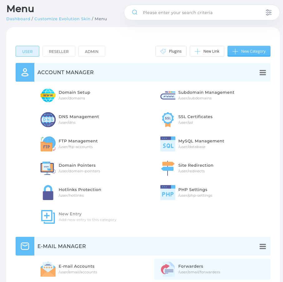 Evolution Menu Customization