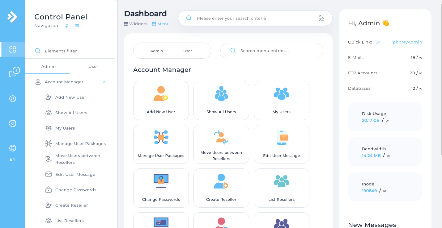 Refreshed grid menu in dashboard